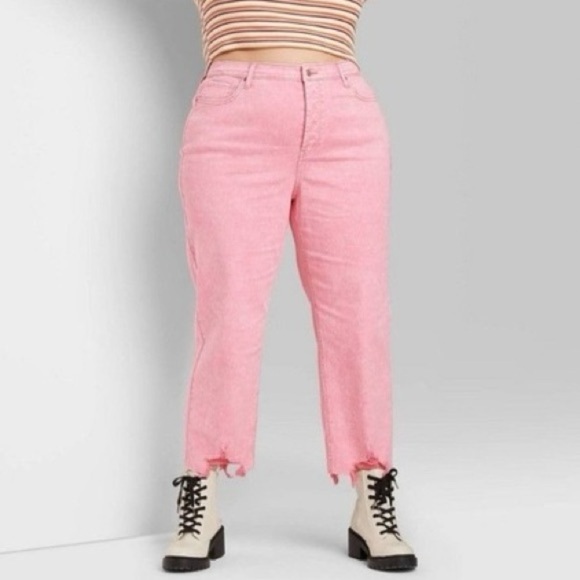 NWT Wild Fable Highest Rise Straight Leg Button Fly Pink Jeans Sz 8 - Picture 2 of 8